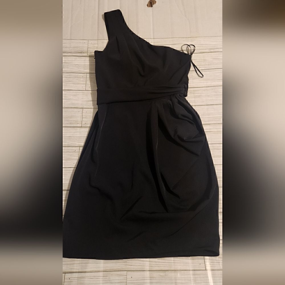 Black Halo One Shoulder Surplice Belted Black Dress Size 2